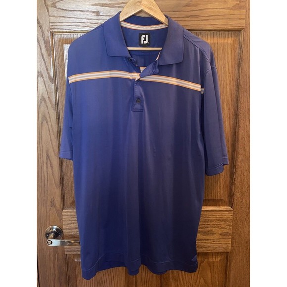 Footjoy FJ Polo Golf Size Large Blue Orange Stripe Short Sleeve Shirt *Read* - Picture 3 of 10